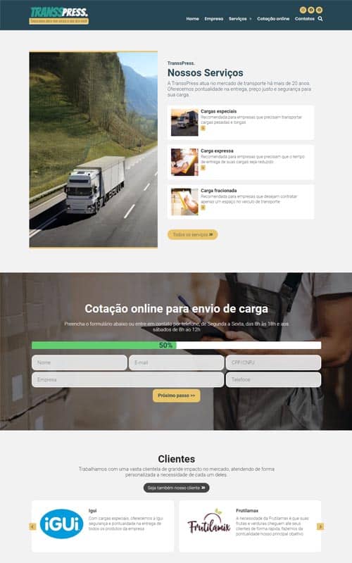 Modelo de site para empresa de transporte de carga, logística e entrega Modelo de site para empresa de transporte de carga, logística e entrega