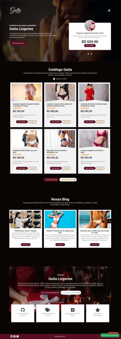 Modelo de site com Catálogo para representantes de moda íntima, lingeries, roupas e peças íntimas Modelo de site com Catálogo para representantes de moda íntima, lingeries, roupas e peças íntimas