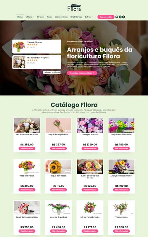 Modelo de site com Catálogo para floriculturas, empresas de flor e produtores de flores Modelo de site com Catálogo para floriculturas, empresas de flor e produtores de flores