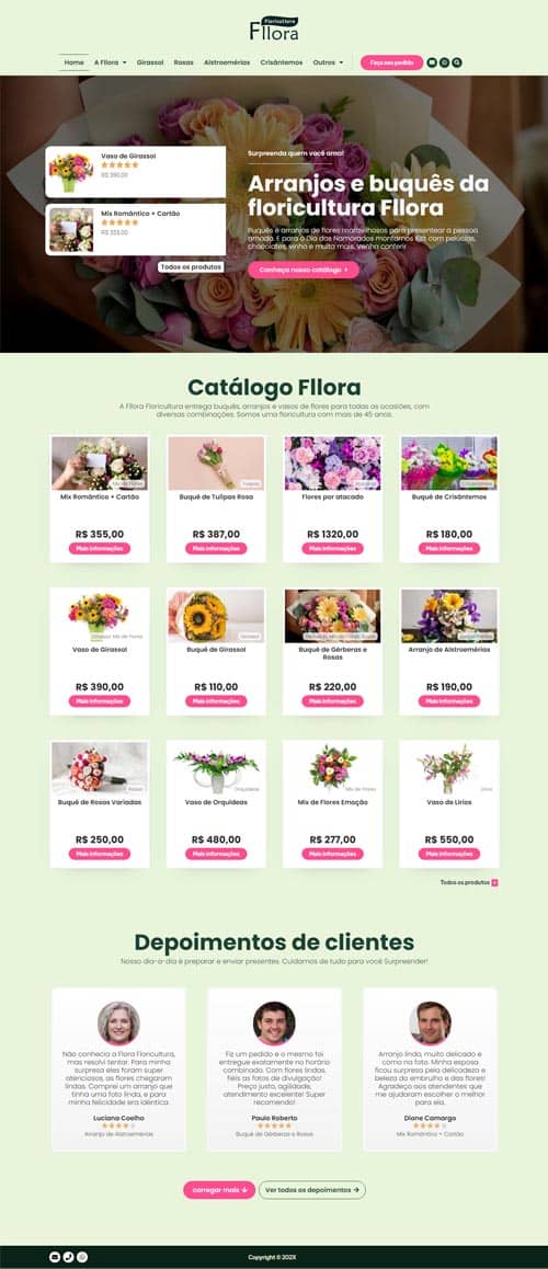 Modelo de site com Catálogo para floriculturas, empresas de flor e produtores de flores Modelo de site com Catálogo para floriculturas, empresas de flor e produtores de flores