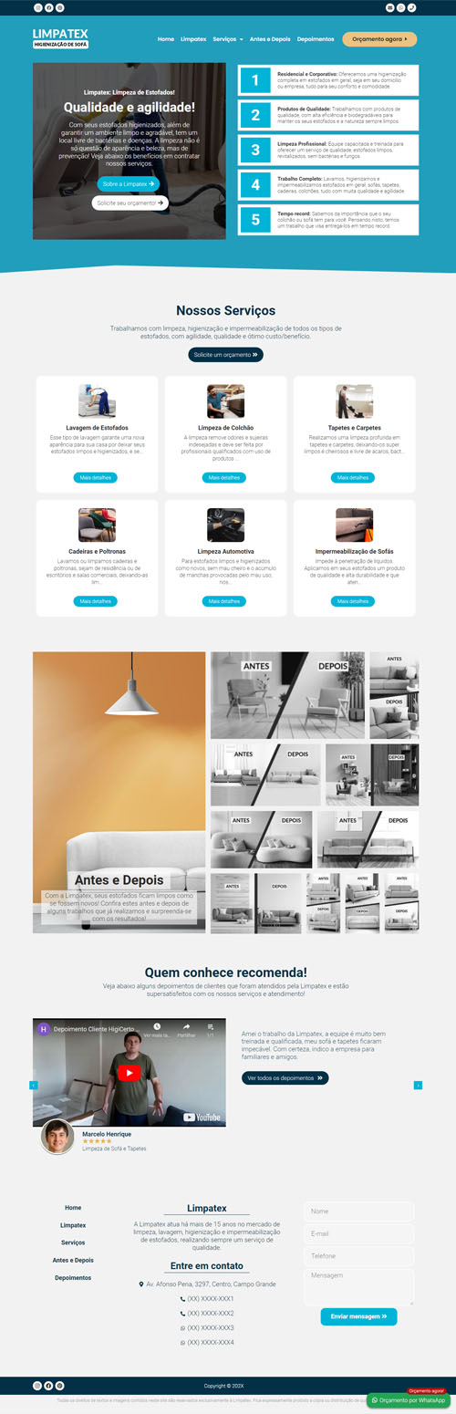 Modelo de Site para empresa de higienização e limpeza de sofás, colchões e estofados Modelo de Site para empresa de higienização e limpeza de sofás, colchões e estofados