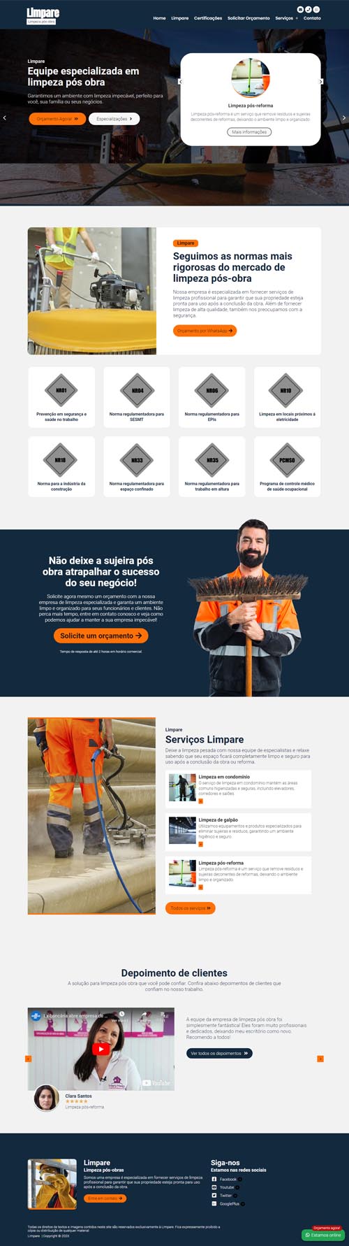 Projeto de site criado para empresas de limpeza pós-obra
