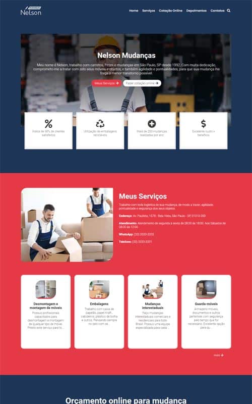 Modelo de site para profissional de transporte de mudanças Modelo de site para profissional de transporte de mudanças