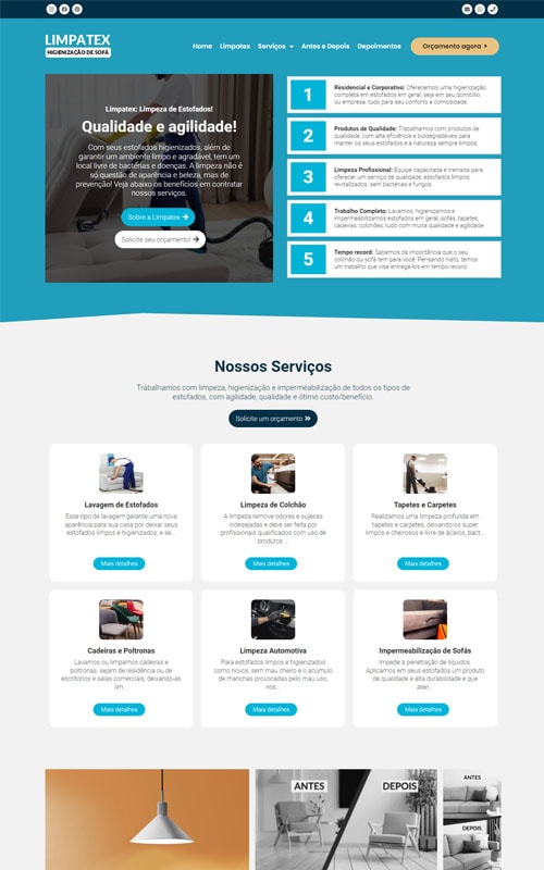 Modelo de Site para empresa de higienização e limpeza de sofás, colchões e estofados Modelo de Site para empresa de higienização e limpeza de sofás, colchões e estofados