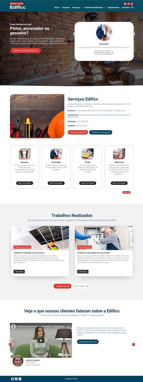 Modelo de site para empresa de reforma e manutenção ou profissional pintor, encanador e marceneiro Modelo de site para empresa de reforma e manutenção ou profissional pintor, encanador e marceneiro