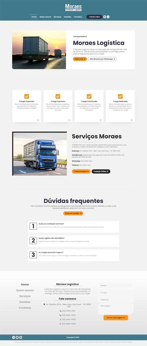 Modelo de site para empresas de logística, entregas e transportes de cargas Modelo de site para empresas de logística, entregas e transportes de cargas