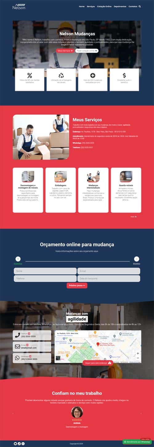 Modelo de site para profissional de transporte de mudanças Modelo de site para profissional de transporte de mudanças
